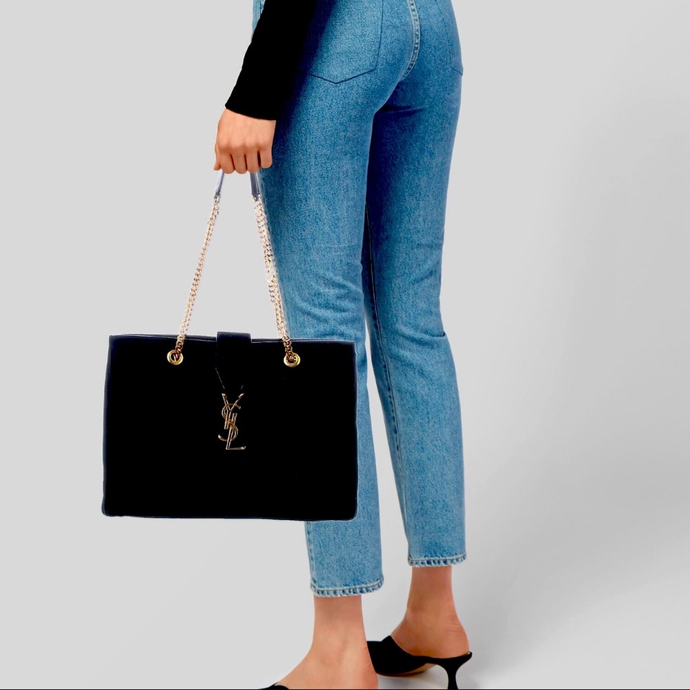 Black Suede Saint Laurent Cassandre Shopping Bag